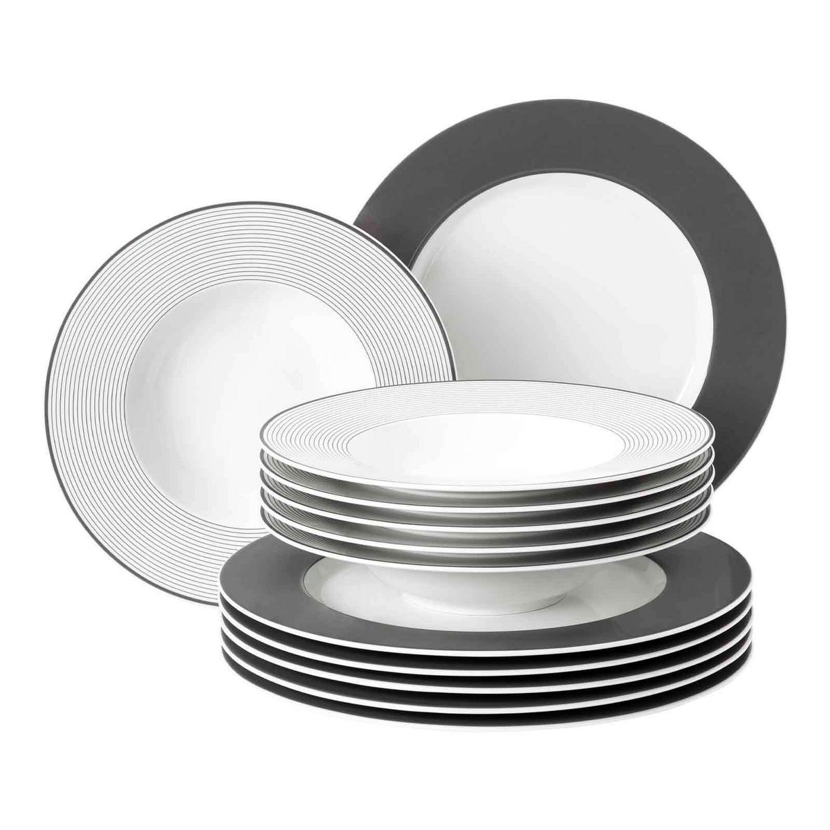 TAFELSERVICE No Limits Moments weiß-grau 12er Set - Weiß/Grau, Keramik (1/1/1cm) - Seltmann Weiden