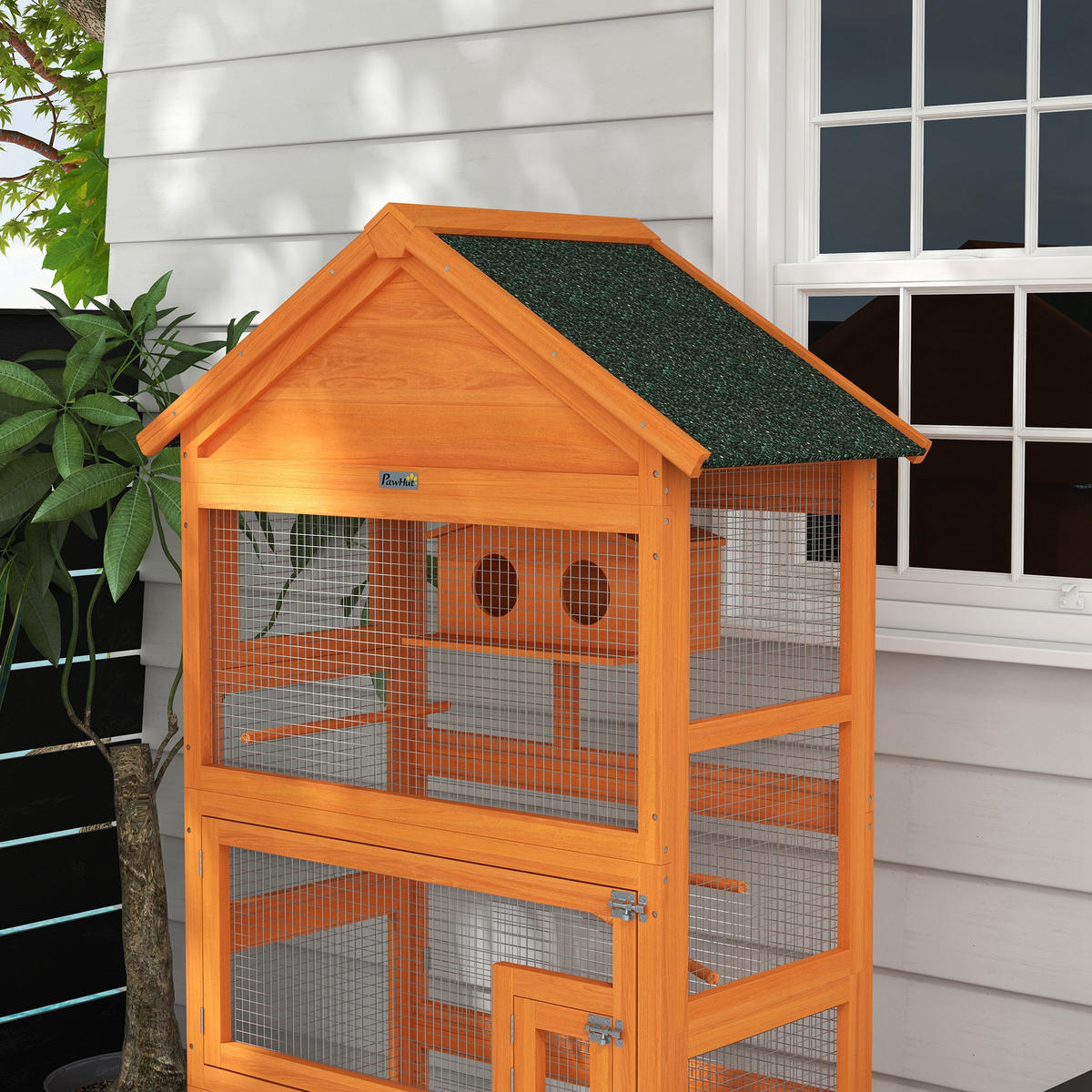 VOGELHAUS DE-17824 mit Spielbereich & wasserdichtem Dach Orange - Orange, Holz (52/171/92cm) - ComfortXL