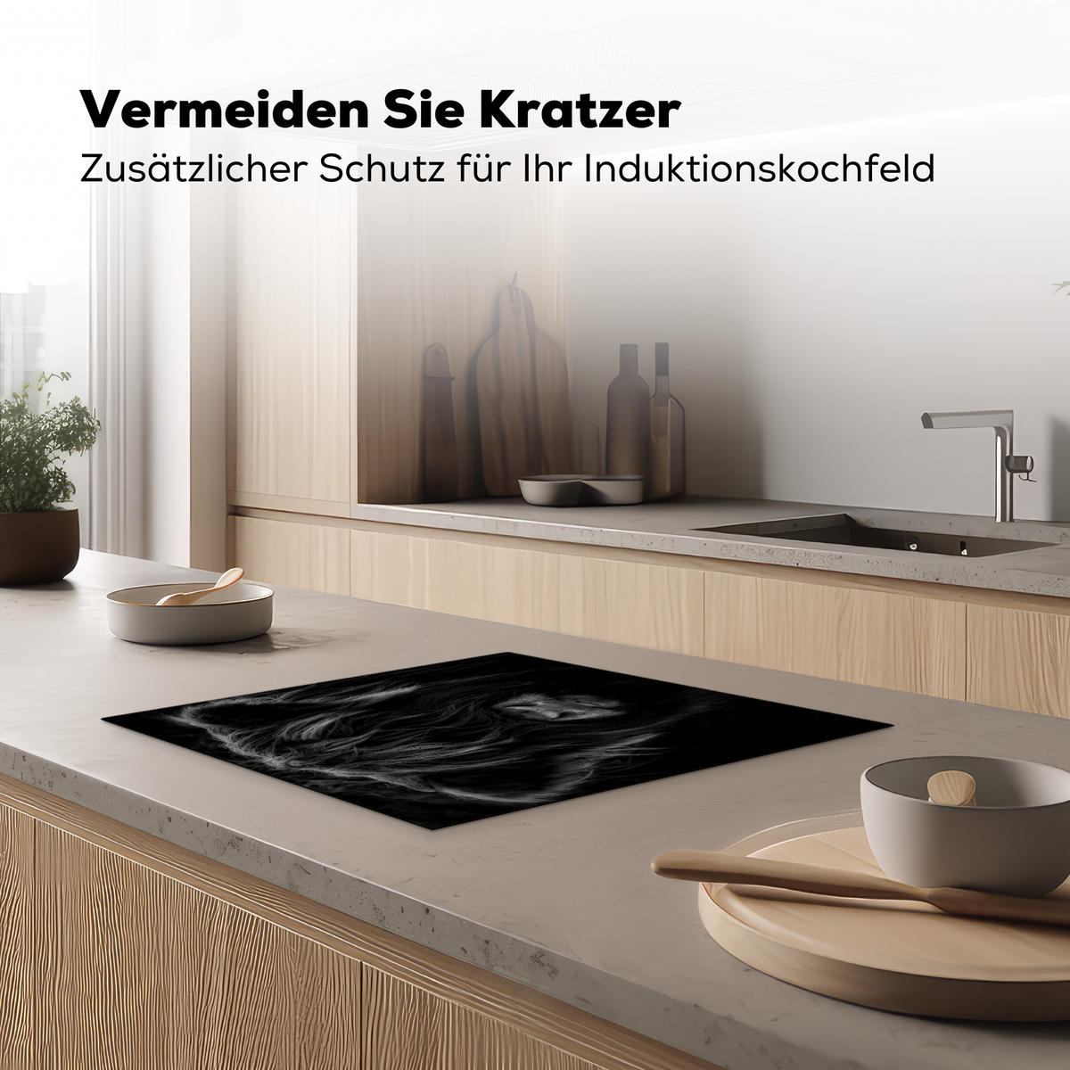 HERDABDECKPLATTE Schottischer Highlander - Kuh - Schwarz - Weiß - Tiere Abdeckung Ceranfeld 58.3x51.3 cm - Schwarz, Kunststoff (58.3/51.3/0.2cm) - MuchoWow