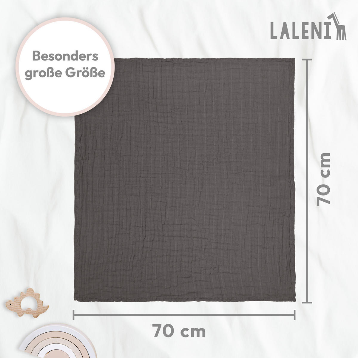 SPUCKTÜCHER 70/70 cm, 100% Baumwolle für Babys, Dunkelgrau, 5er-Set - Dunkelgrau, Textil (70/70cm) - Laleni