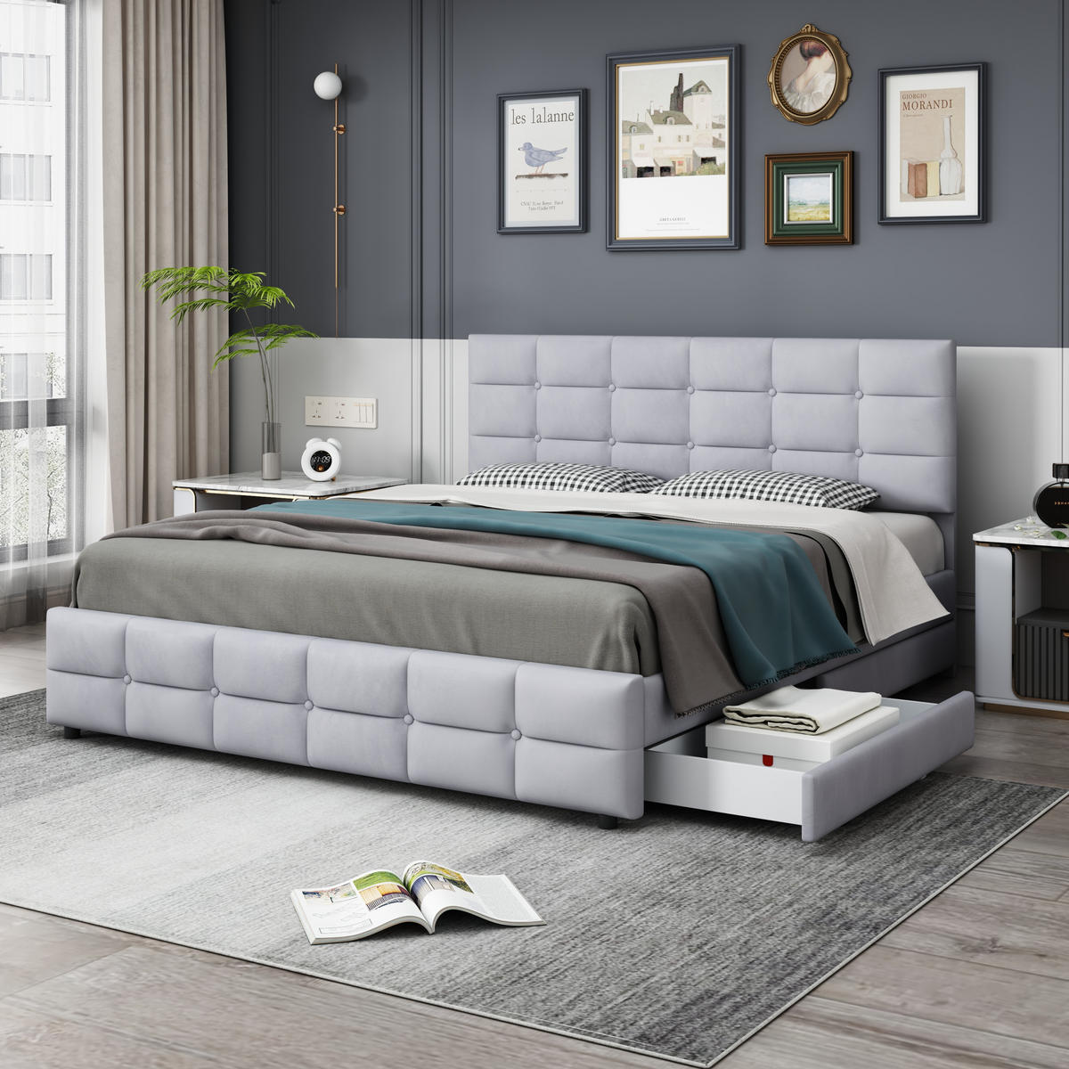 POLSTERBETT 180x200 Samt grau - Grau, Textil (180/200cm) - LEBENLANG