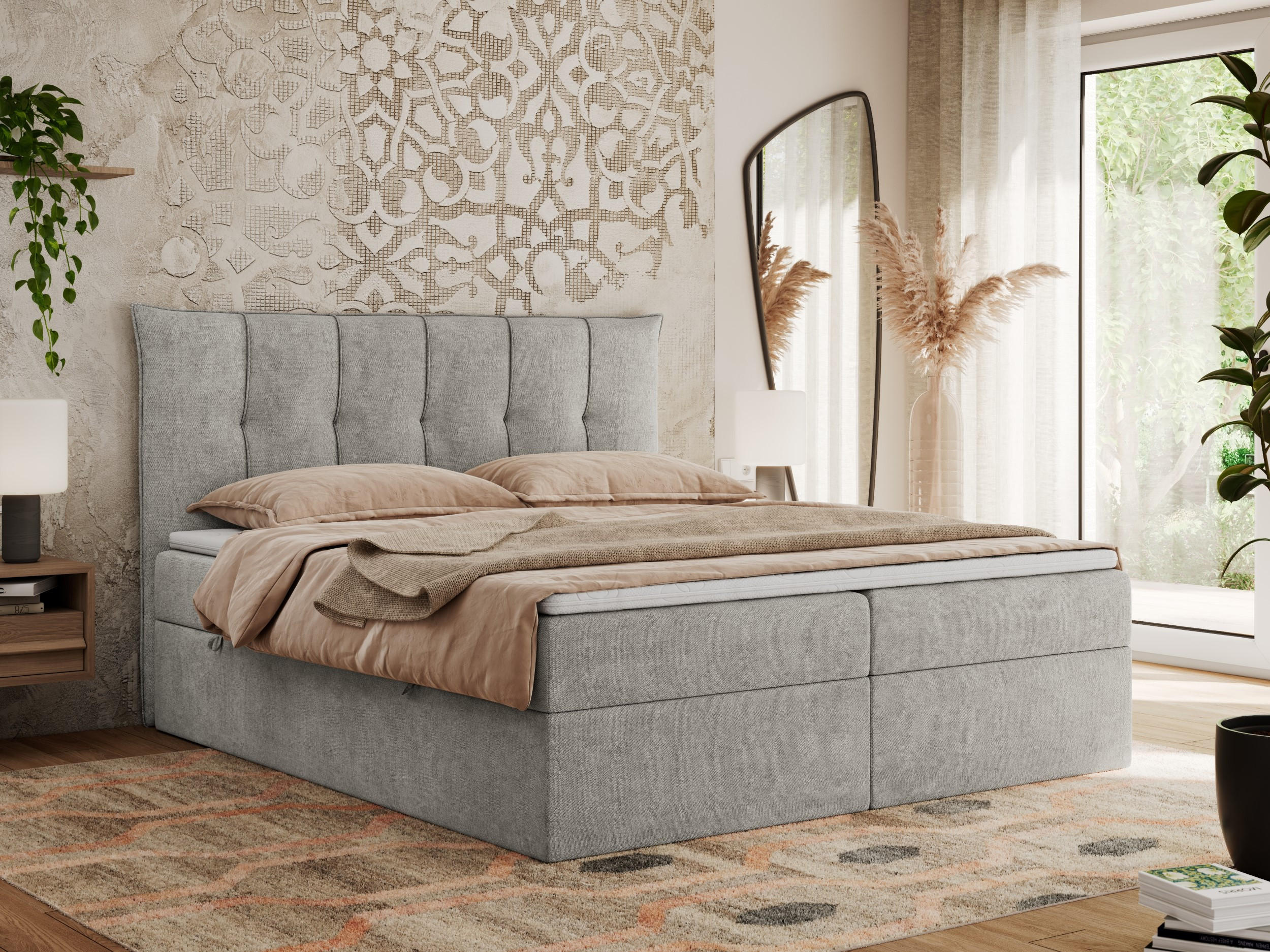 BOXBETT PREMIUM 10 160/200 Hellgrau Struktur - H3 - Hellgrau, Holz/Textil (160/200cm) - MKS