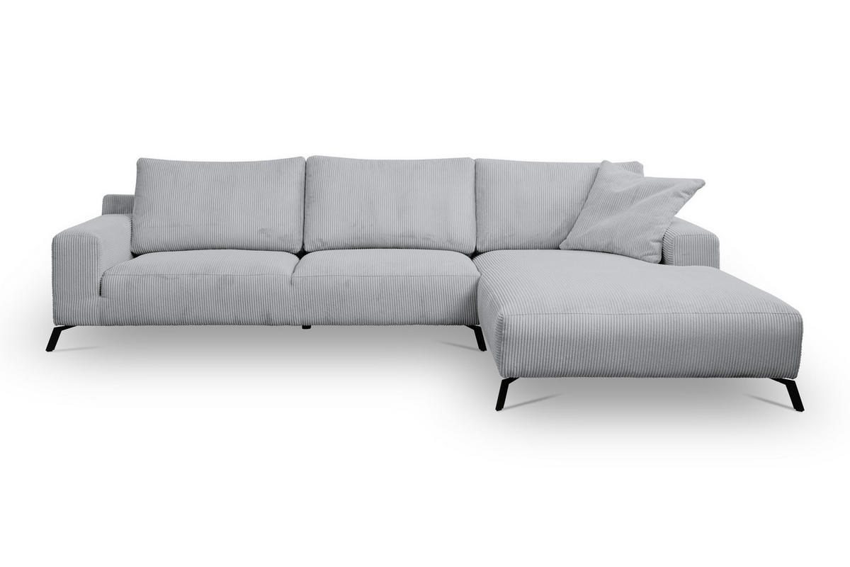 ECKSOFA Aspen in L-Form, Coach Farbe: Hellgrau, Cordstoff, Ottomane Rechts - Hellgrau, Textil (312/187cm) - VENASI MÖBEL