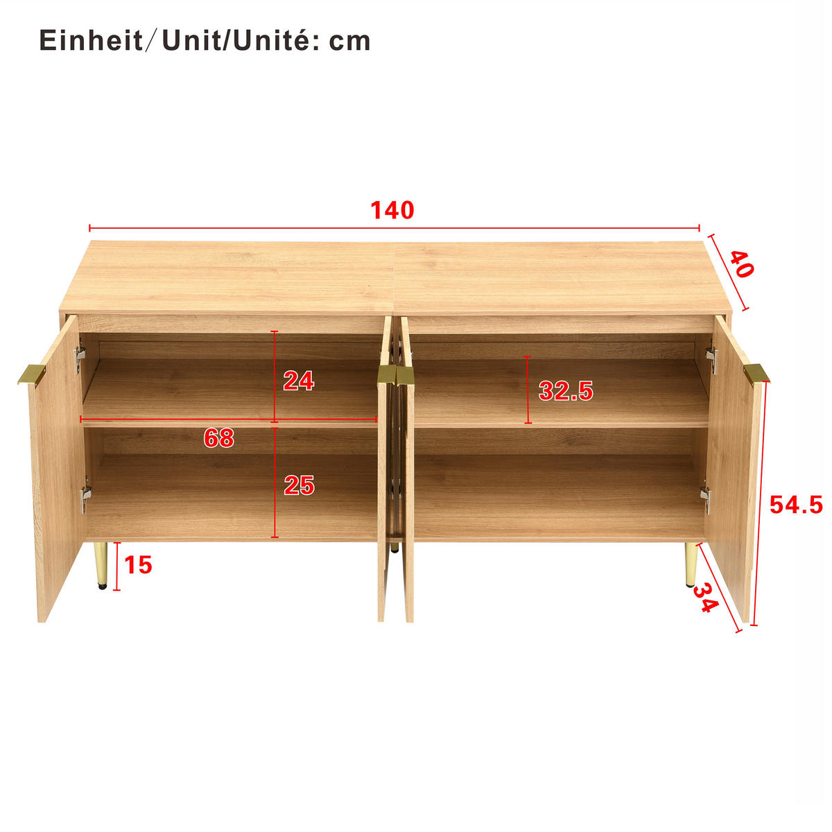 SIDEBOARD 140cm modern Stauraum Anrichte Buffet Wohnzimmer - Naturfarben, Holzwerkstoff (40/72/140cm) - FLIEKS