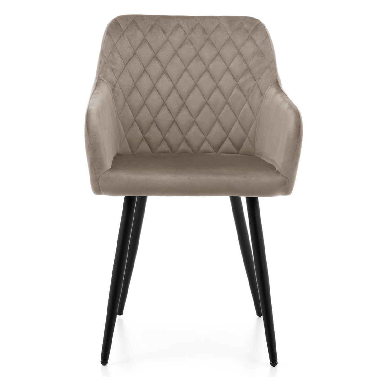 STUHL TODI gepolstert mit Steppung - dunkelbeige - Samt Velours - Beige/Schwarz, Textil/Metall (56/85/62cm) - NEW HOME