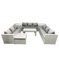 BALKONMÖBEL-SET Polyrattan Hellgrau-Mix 10-teilig - Hellgrau/Grau, Glas/Kunststoff - Fimous