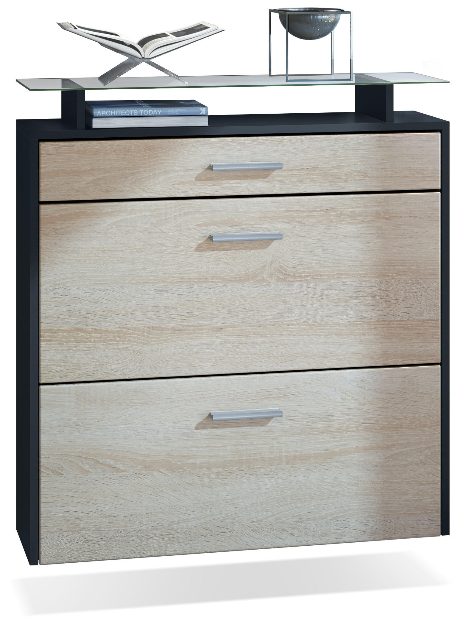 SCHUHSCHRANK Malea Front in Eiche sägerau - Eiche San Remo, Holzwerkstoff (89/96/23cm) - Vladon