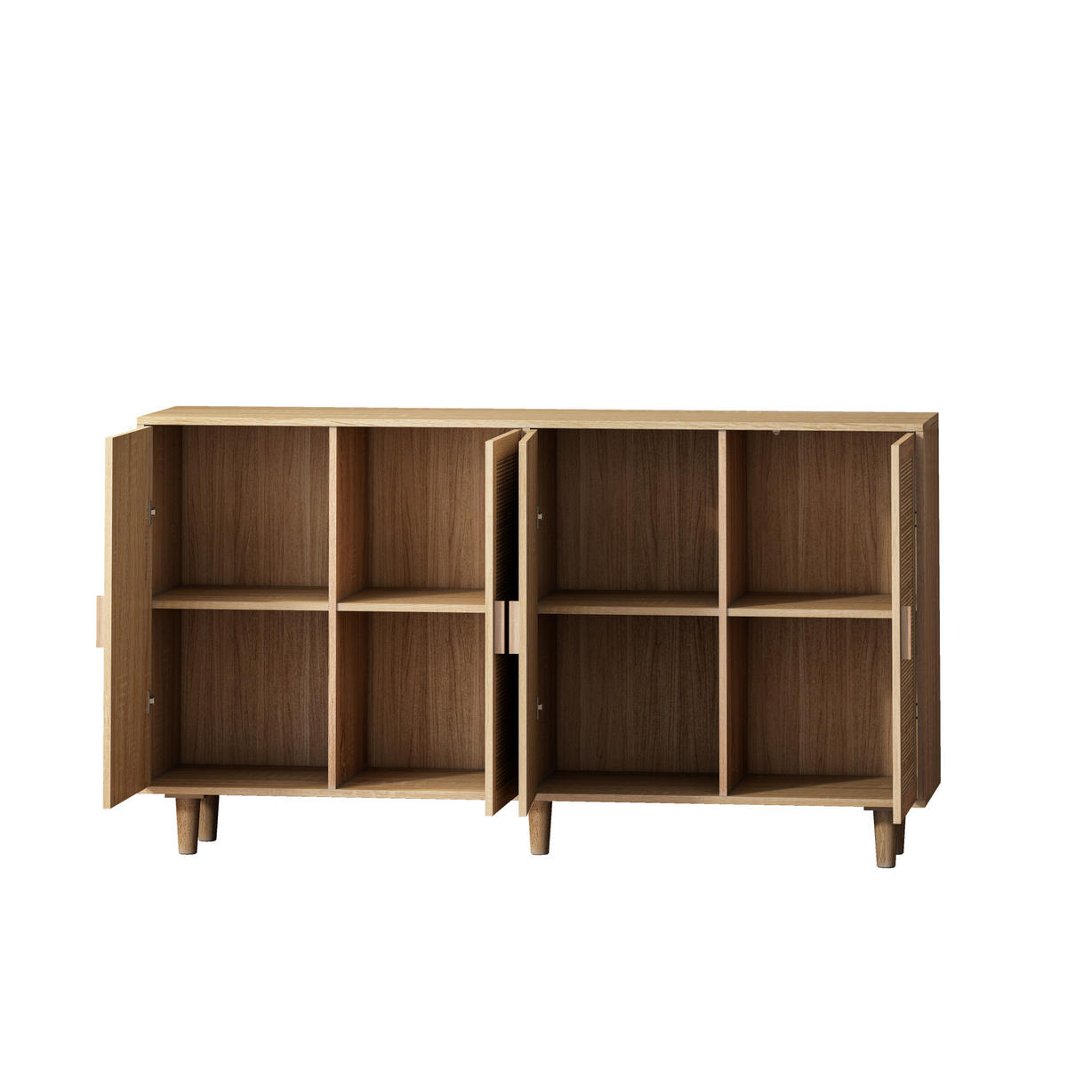 SIDEBOARD 158/40/88 cm aus Spanplatte mit 4 Rattantüren Natur - Naturfarben, Holzwerkstoff (158/88/40cm) - Modenvie