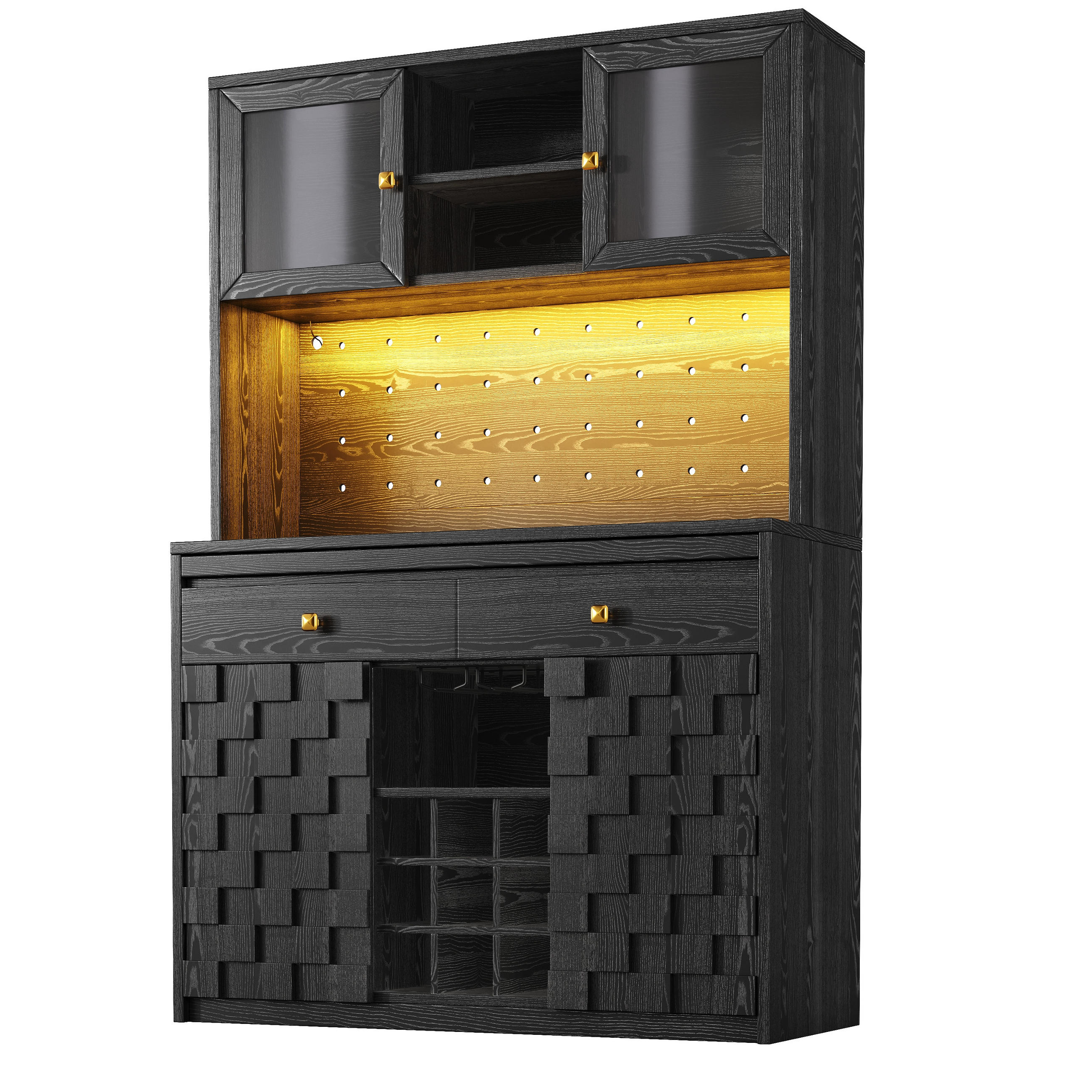 BUFFET DE-38492 120/40/178 cm mit Acrylfront und Steckdosen Weiß - Schwarz, Holzwerkstoff (120/178/40cm) - ComfortXL