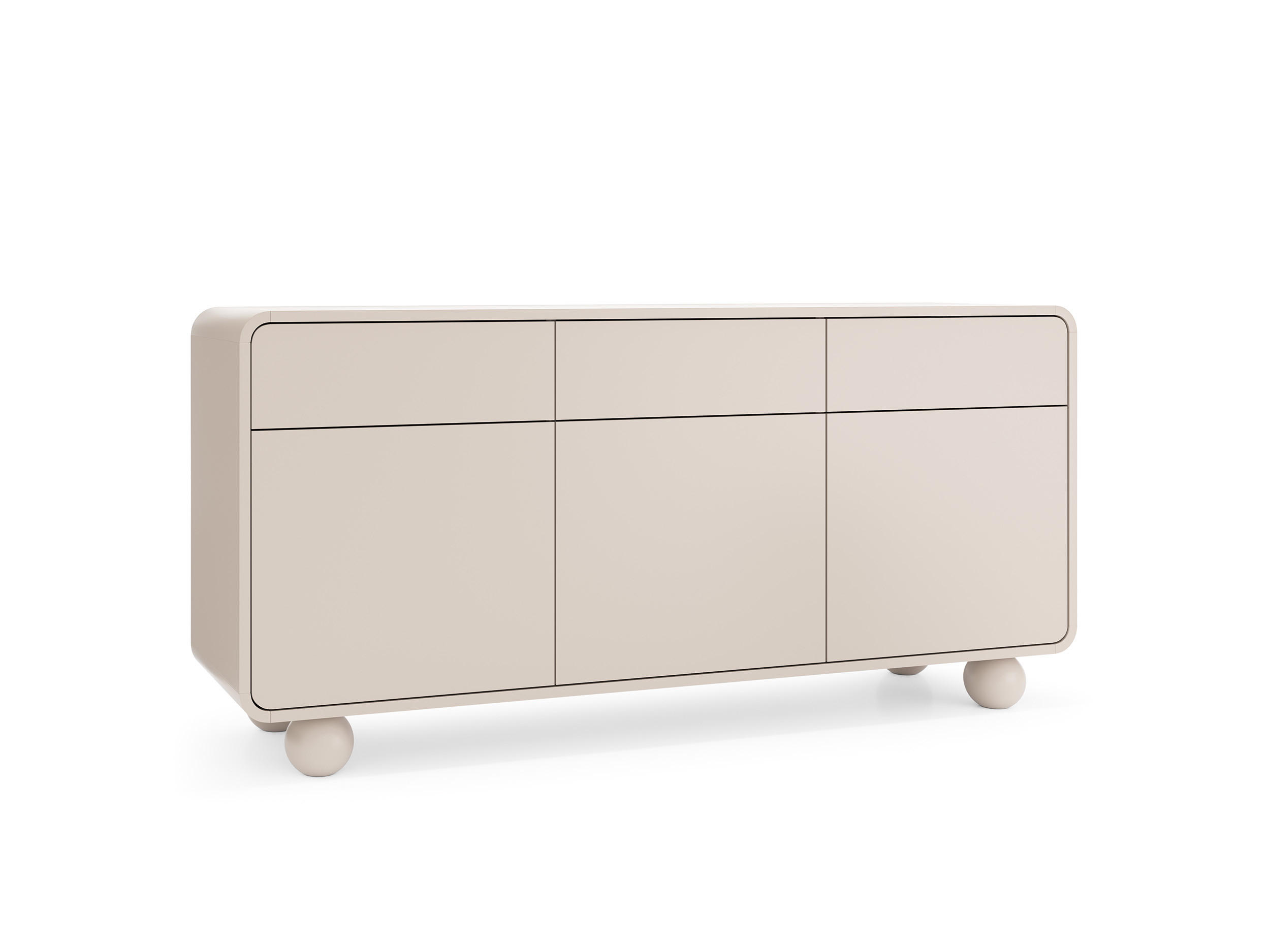 SIDEBOARD aus Kaschmir mit drei Schränken und drei Schubladen – Modernes Design, kugelförmige Beine, 160 x 75 x 39 cm - Beige, Holzwerkstoff (160/75/39cm) - 3XE LIVING