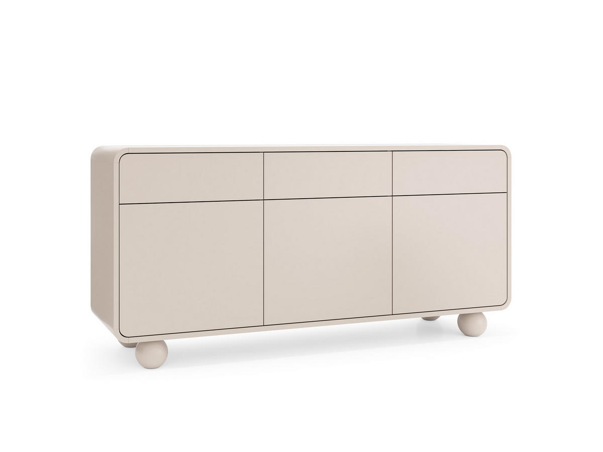 SIDEBOARD aus Kaschmir mit drei Schränken und drei Schubladen – Modernes Design, kugelförmige Beine, 160 x 75 x 39 cm - Beige, Holzwerkstoff (160/75/39cm) - 3XE LIVING