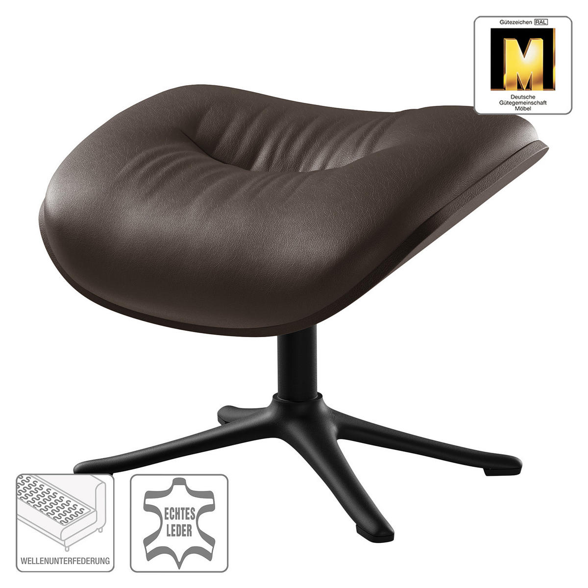 POLSTERHOCKER - Dunkelbraun/Schwarz, Leder/Metall (44/39/42cm) - home24