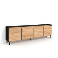 LOWBOARD, Eiche und Schwarz, 207/35/61cm, mit Beinen - Eichefarben, Holzwerkstoff (207/61/35cm) - Skraut Home