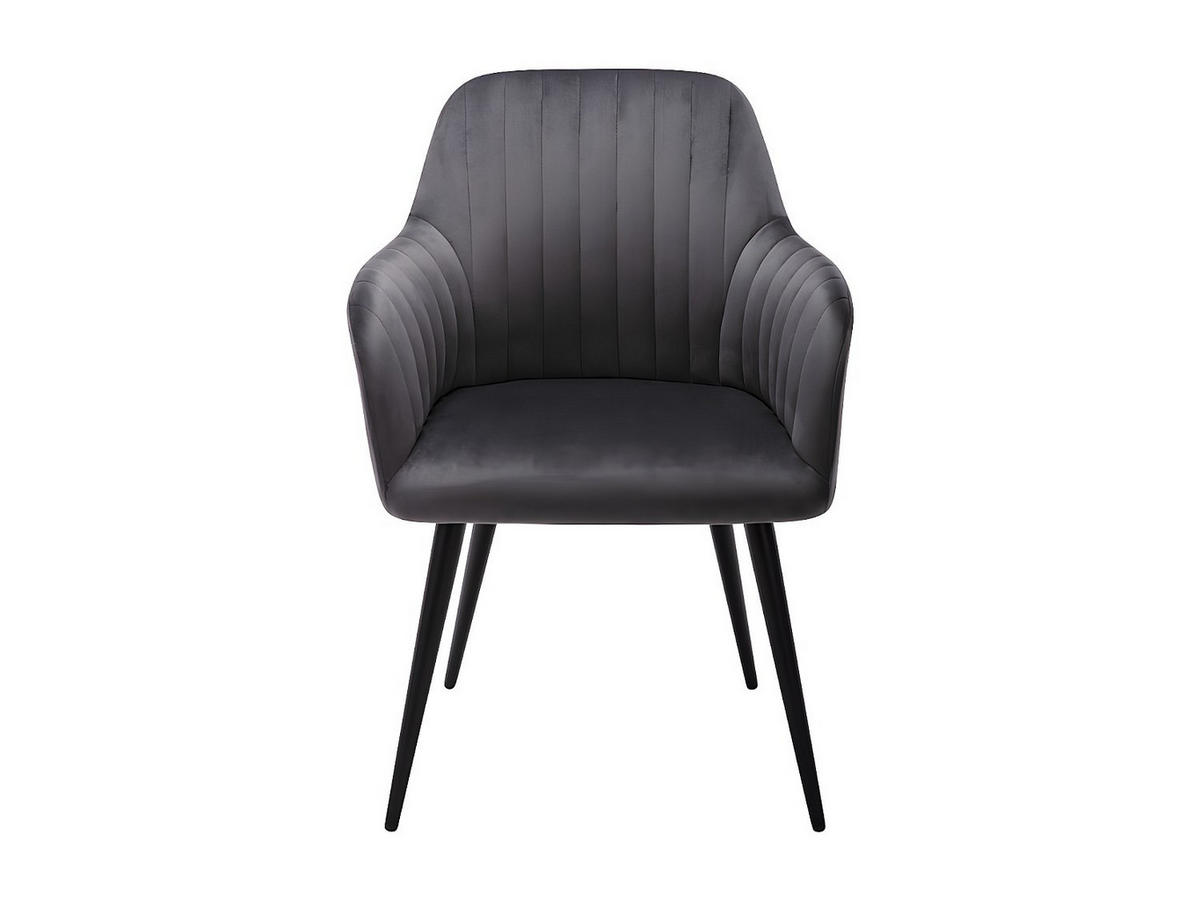 STUHL mit Armlehnen 2er-Set - Samt & Metall Schwarz - Grau - ELEANA - Anthrazit, Textil (58/82/59cm) - Vente-Unique