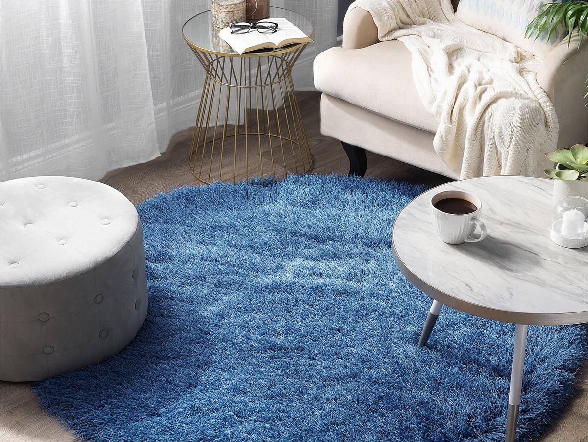 SHAGGY-TEPPICH Cide 140/140 cm - Blau, Kunststoff (140/140cm) - Beliani