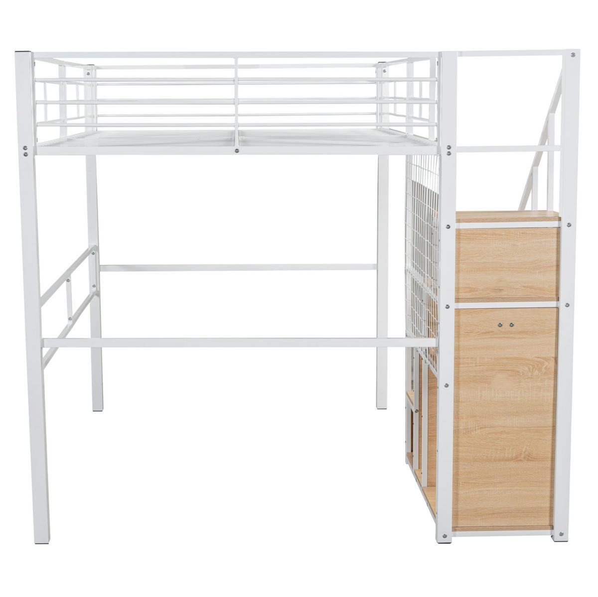 HOCHBETT 140/200 cm weiß mit integrierter Ablage und Sicherheitsleiter mit Matratze - Weiß, Metall (140/200cm) - OKWISH