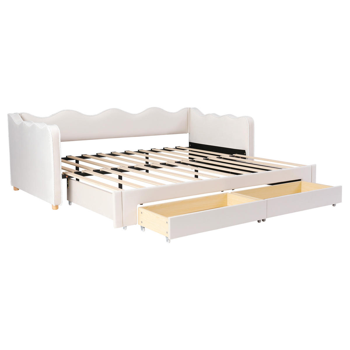 POLSTERBETT 90x200cm Ausziehbar Stauraum USB Samt Beige - Beige, Textil - FLIEKS