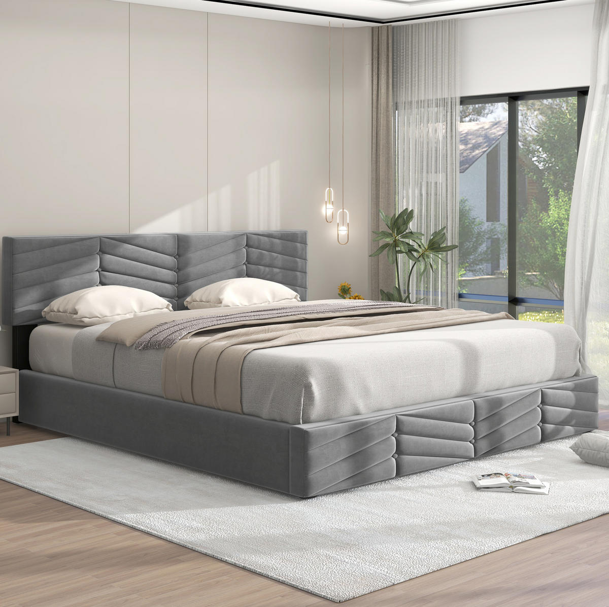 POLSTERBETT mit Bettkasten 180x200 cm Samt Grau - Grau, Metall (180/200cm) - Beauniv