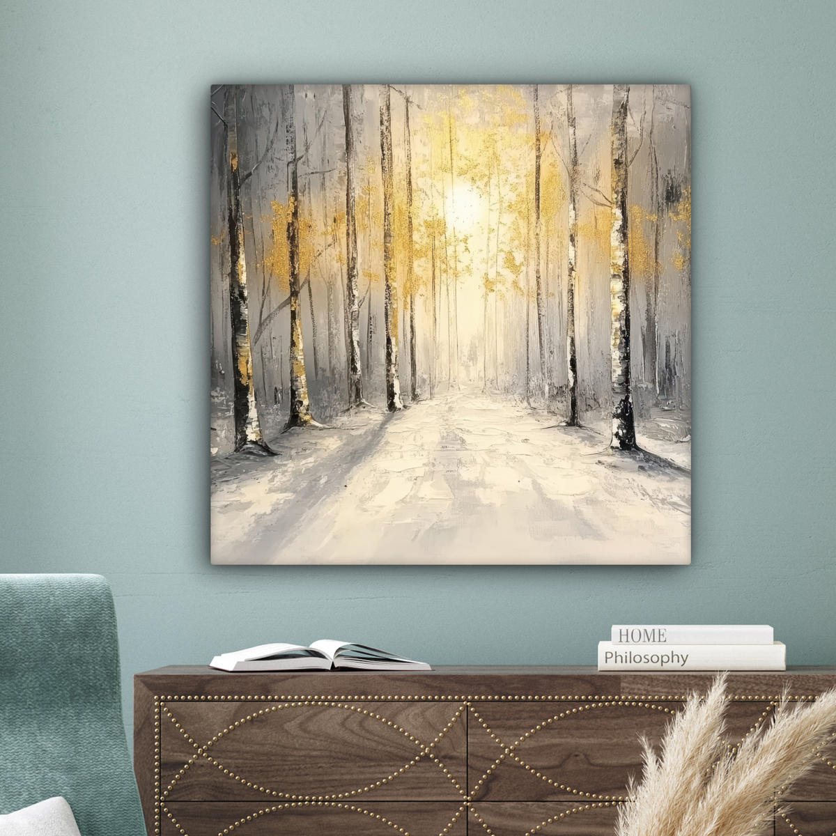 LEINWANDBILD Winter - Abstrakt - Schnee - Natur - Sonne Deko Groß 90x90 cm - Grau, Textil (90/90cm) - MuchoWow