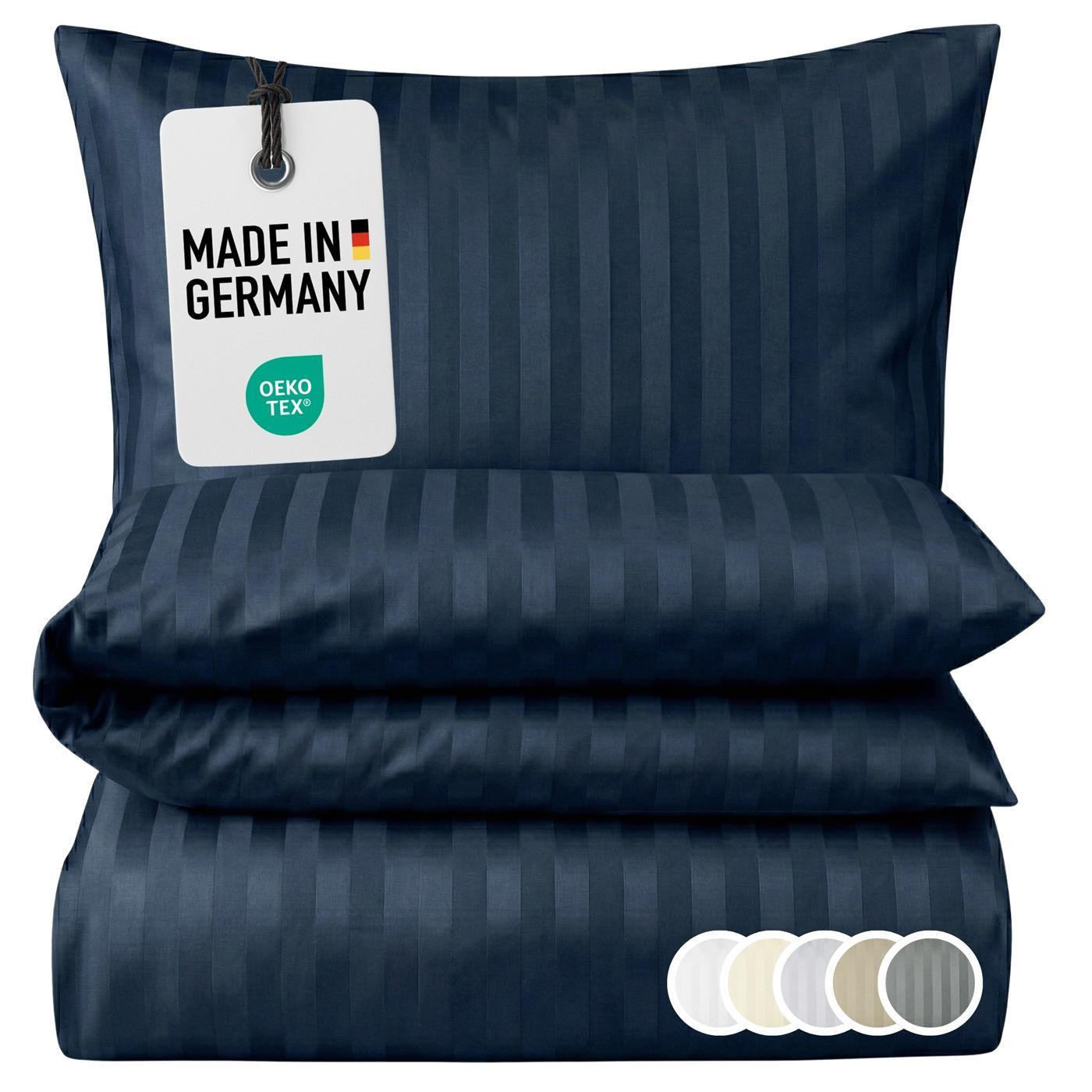 BETTWÄSCHE Damast 135x200 Blau gestreift - Bettbezug aus 100% Baumwolle - Dunkelblau, Textil (135/200cm) - Carpe Sonno