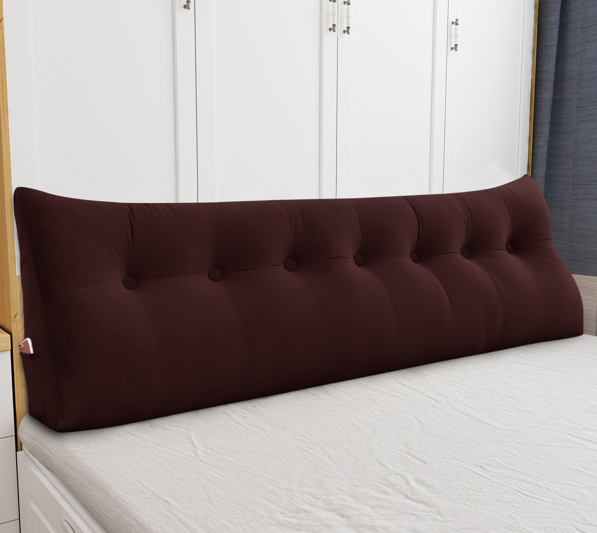 RÜCKENKISSEN für Bett Samt Braun 200 cm - Haselnussfarben, Textil (50/200cm) - Vercart