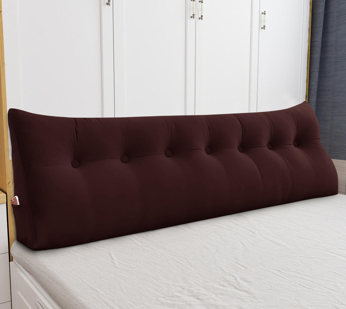 RÜCKENKISSEN für Bett Samt Braun 200 cm - Haselnussfarben, Textil (50/200cm) - Vercart