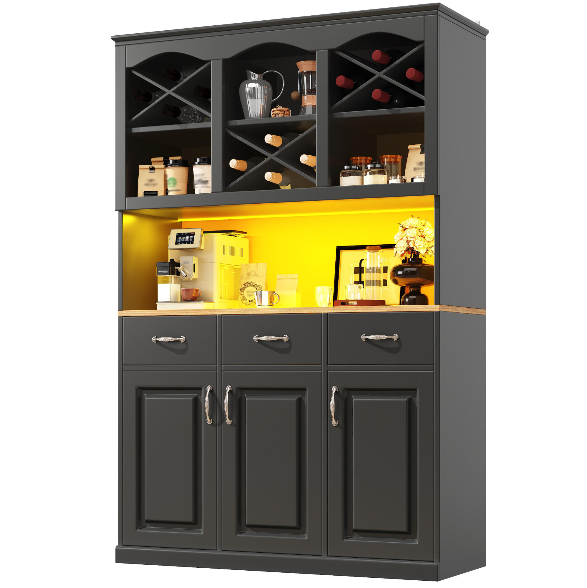 KÜCHENSCHRANK mit LED-Beleuchtung 120 x 40 x 180 cm MDF Schwarz - Schwarz, Holzwerkstoff (40/180/120cm) - Meubliv