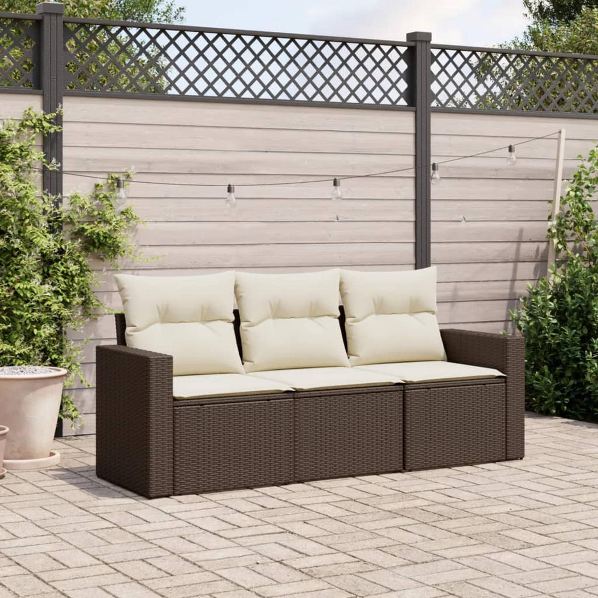 GARTEN-SOFAGARNITUR 3Er Set Mit Kissen Braun Poly Rattan - Braun, Kunststoff - vidaXL
