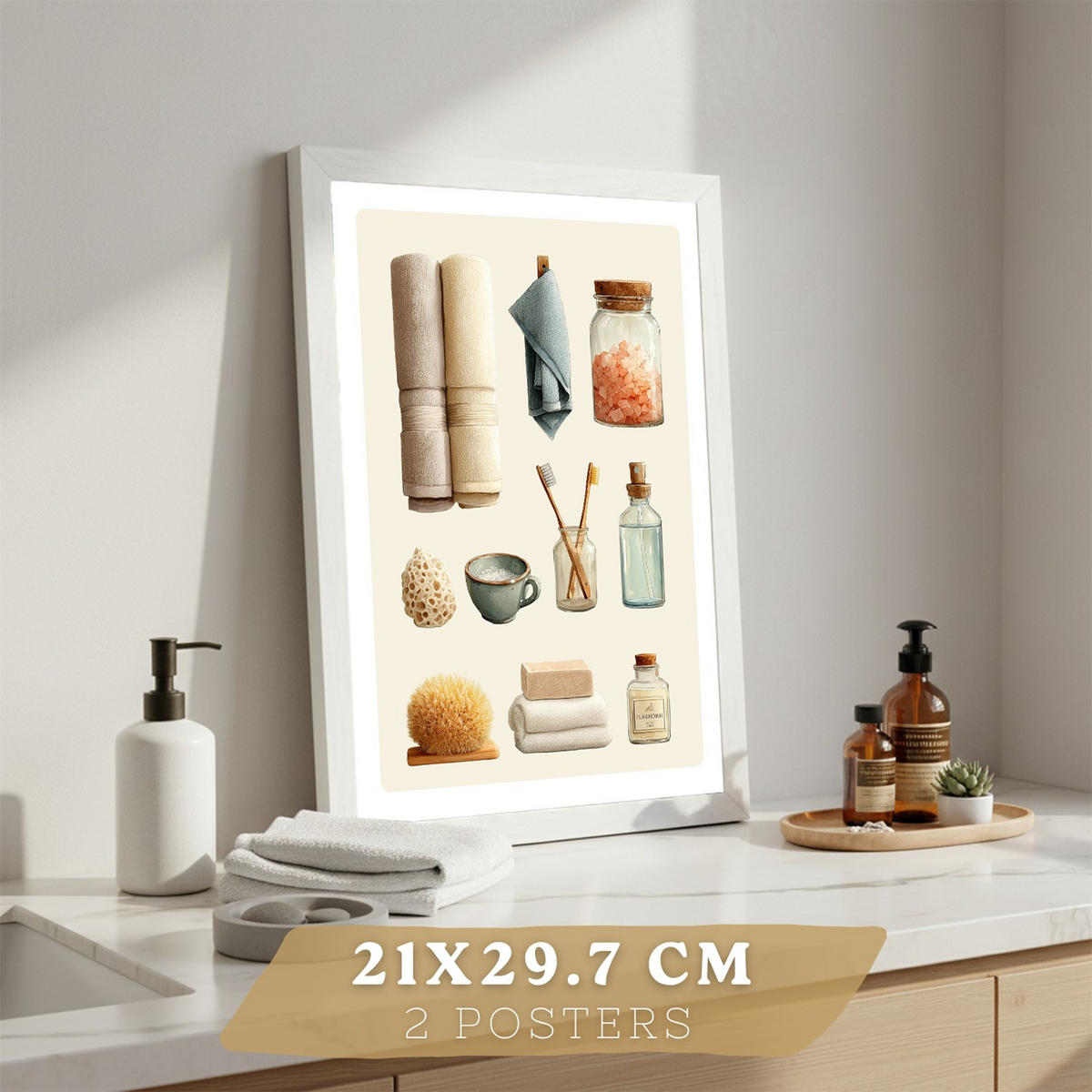 PLAKÁT Sada 2 dekorativních tisků do ve lázeňském stylu Bílý rám A4 - bílá, papír (29.7/21/3cm) - Nacnic