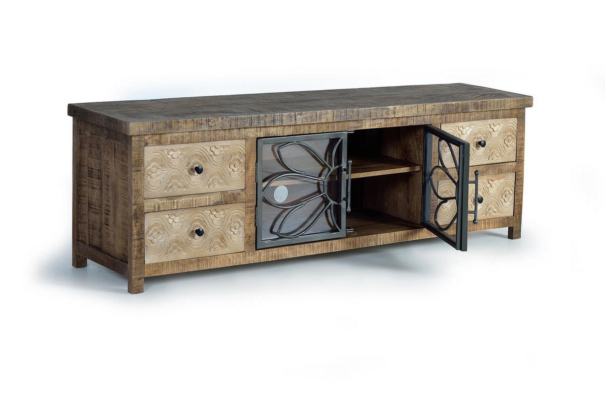 TV-SCHRANK aus Mangoholz und gealtertem braunem Metall - Braun, Holz (170/55/40cm) - Giner y Colomer