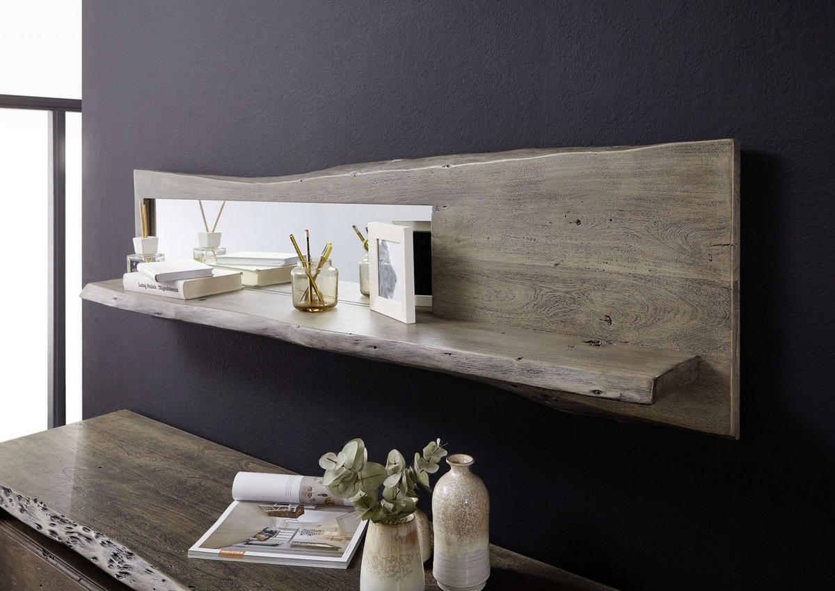 WANDREGAL Akazie 165x22x38 grau lackiert PURE ACACIA #906 - Grau, Holz (165/38/22cm) - Massivmoebel24