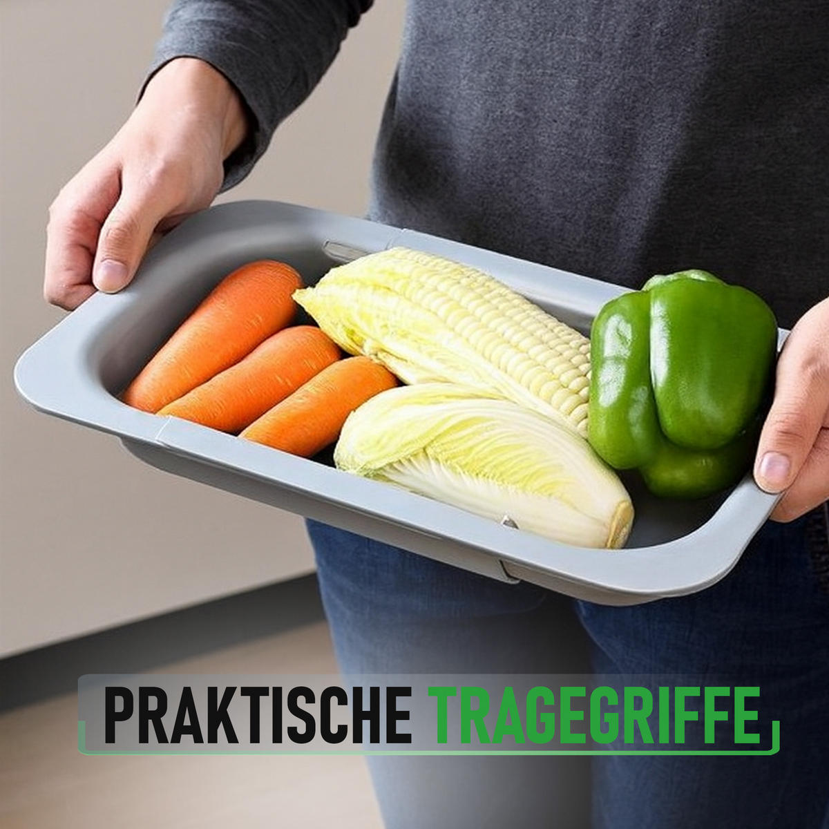 SPÜLBECKEN Abtropfkorb - ausziehbar 34–48,5 cm - Grau, Kunststoff (34/6/20cm) - Bestlivings