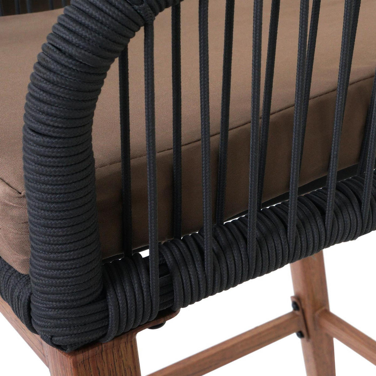 GARTENSTUHL 2er-Set HxBxT 92x51x53cm Sitzhöhe 76cm Anthrazit Kissen Taupe Seilgeflecht Metall Holz-Optik - Anthrazit, Metall (51/92/53cm) - PROREGAL