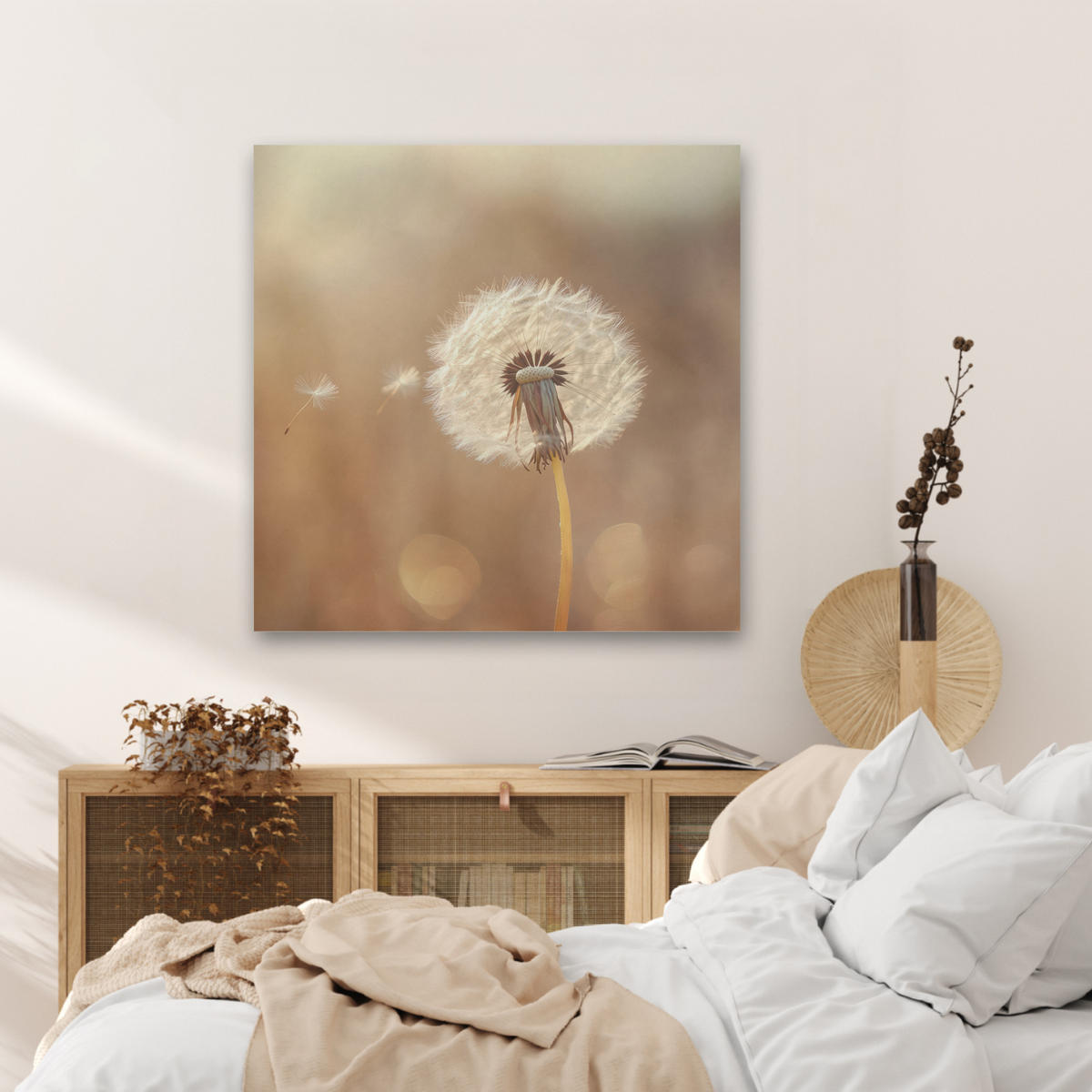 AKUSTIKBILD Löwenzahn - Beige - Natur - Blume Akustikpaneele 80x80 cm - Hellbraun, Kunststoff (80/80/0.9cm) - MuchoWow