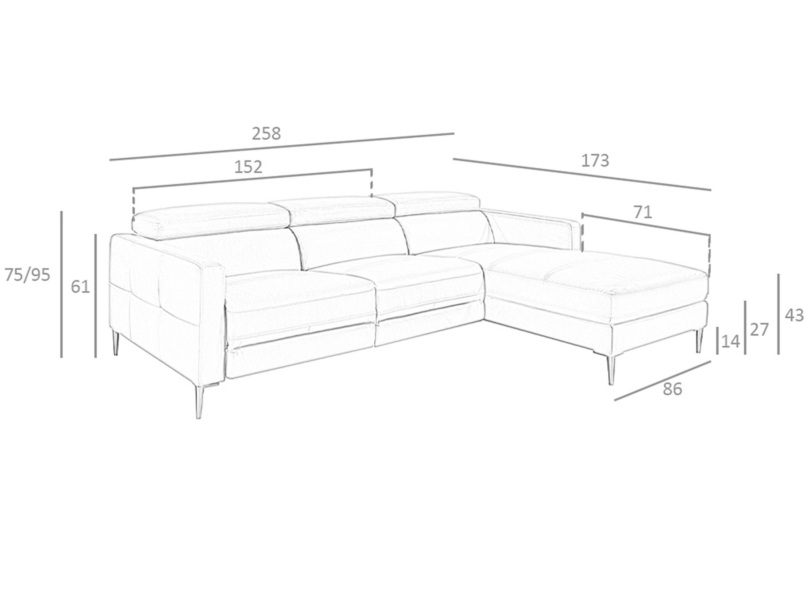 ECKSOFA Dunkelgrau Dunkler Stahl 258/173/95 cm - Dunkelgrau/Grau, Leder (258/173cm) - ANGEL CERDA