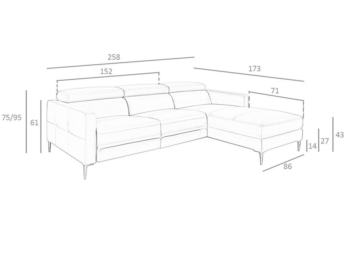 ECKSOFA Dunkelgrau Dunkler Stahl 258/173/95 cm - Dunkelgrau/Grau, Leder (258/173cm) - ANGEL CERDA