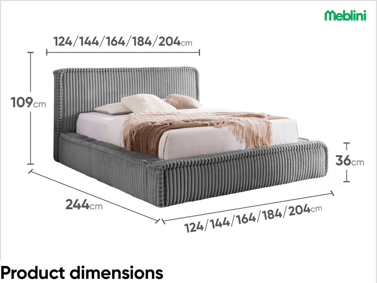 POLSTERBETT MESUT - Grau, Textil (120/200cm) - Meblini