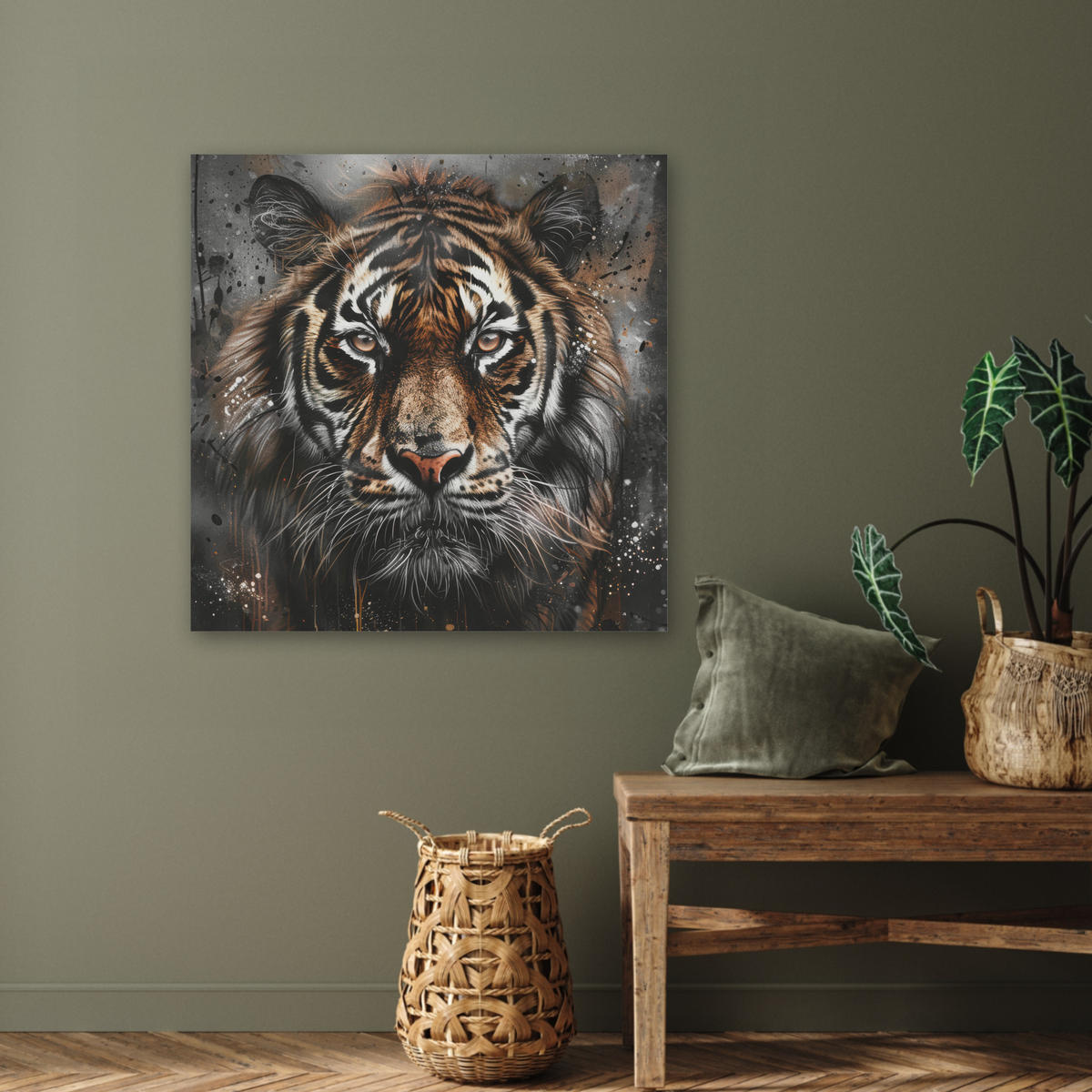 AKUSTIKBILD Tiger - Tiere - Porträt - Luxus - Schwarz Akustikpaneele 80x80 cm - Braun, Kunststoff (80/80/0.9cm) - MuchoWow