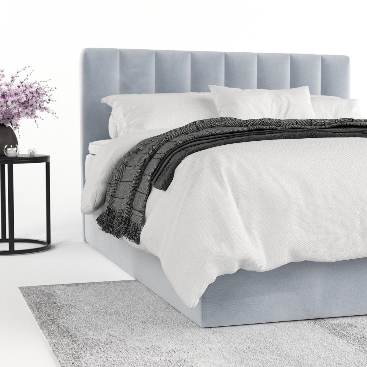 BOXBETT Lusso 200/200 cm Hellgrau im Paros Stoff - Hellgrau/Schwarz, Holz/Holzwerkstoff (200/200cm) - AltaBeds