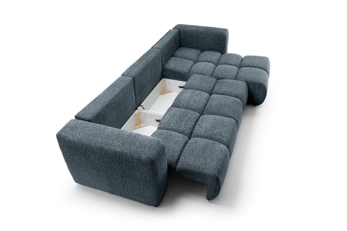 ECKSOFA ARTE 03 Dunkelblau Chenille mit Schlaffunktion - Dunkelblau, Holz (336/177cm) - MASSENO