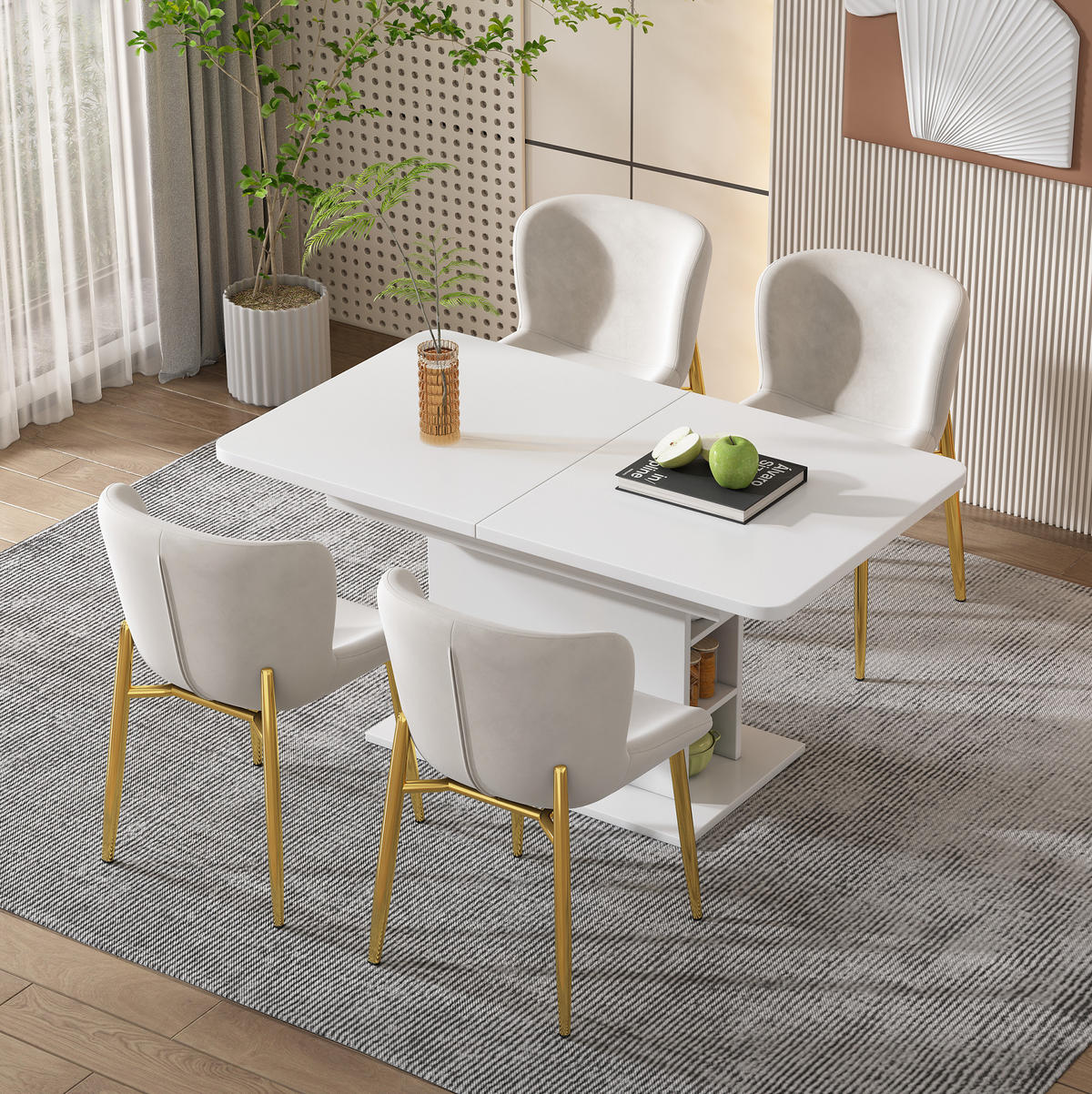JEDÁLENSKÝ stôl z drevotriesky, biely, rozkladací s úložným priestorom,70/130/75 cm - biela, kompozitné drevo (130/70/75cm) - BEAOK