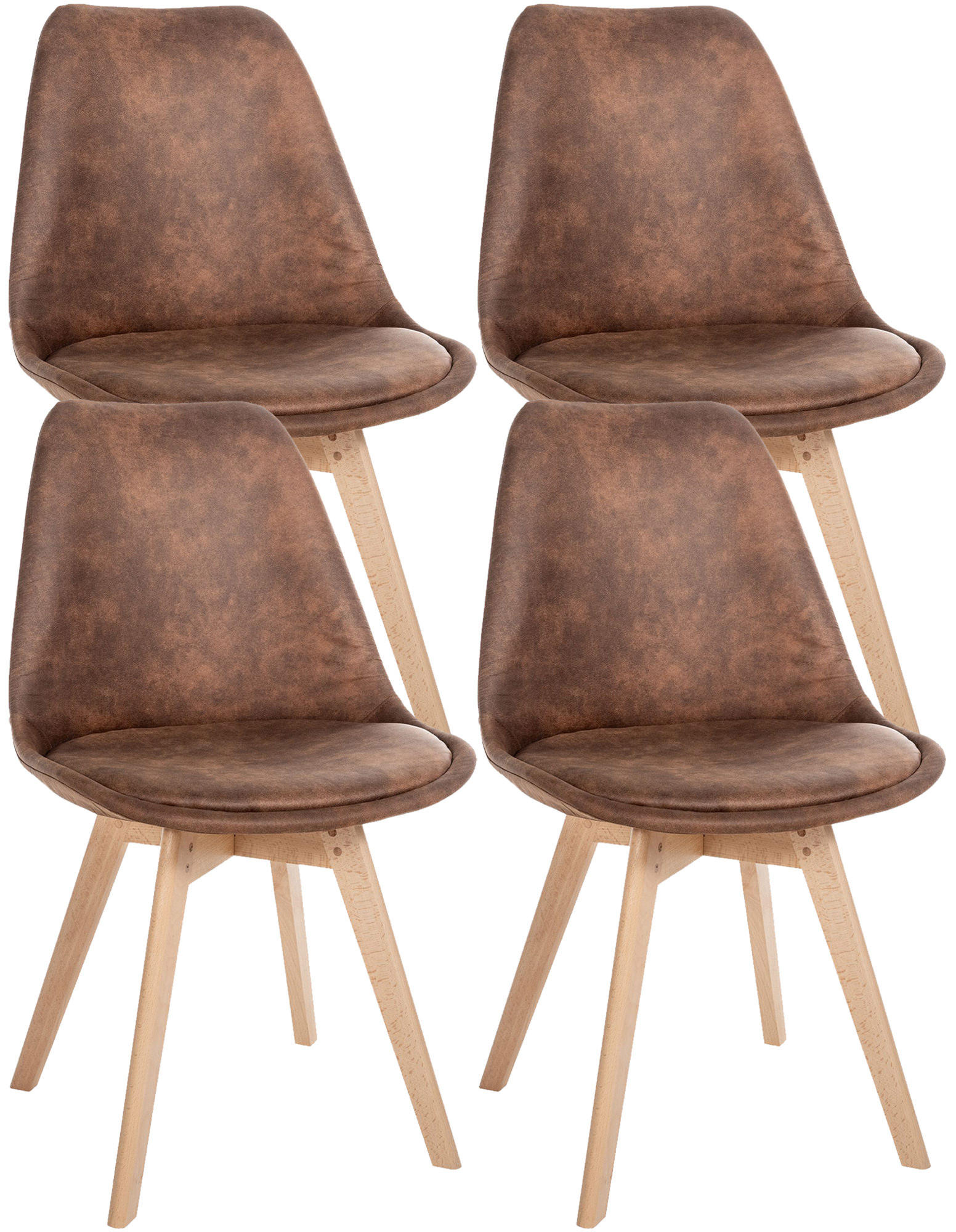 STUHL 4er Set Lederlook braun - Eukalyptusholzfarben/Braun, Holz/Textil (49/83/50cm) - CLP