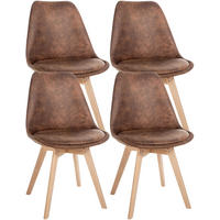STUHL 4er Set Lederlook braun - Eukalyptusholzfarben/Braun, Holz/Textil (49/83/50cm) - CLP
