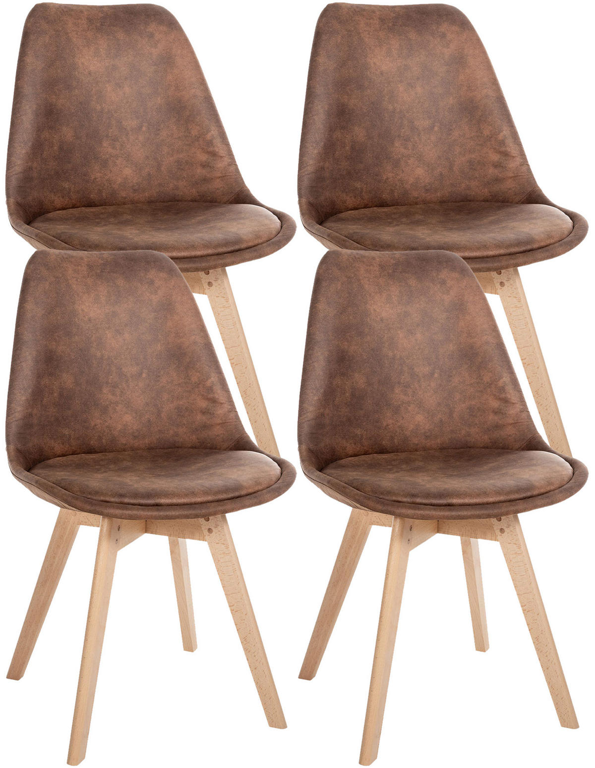 STUHL 4er Set Lederlook braun - Eukalyptusholzfarben/Braun, Holz/Textil (49/83/50cm) - CLP