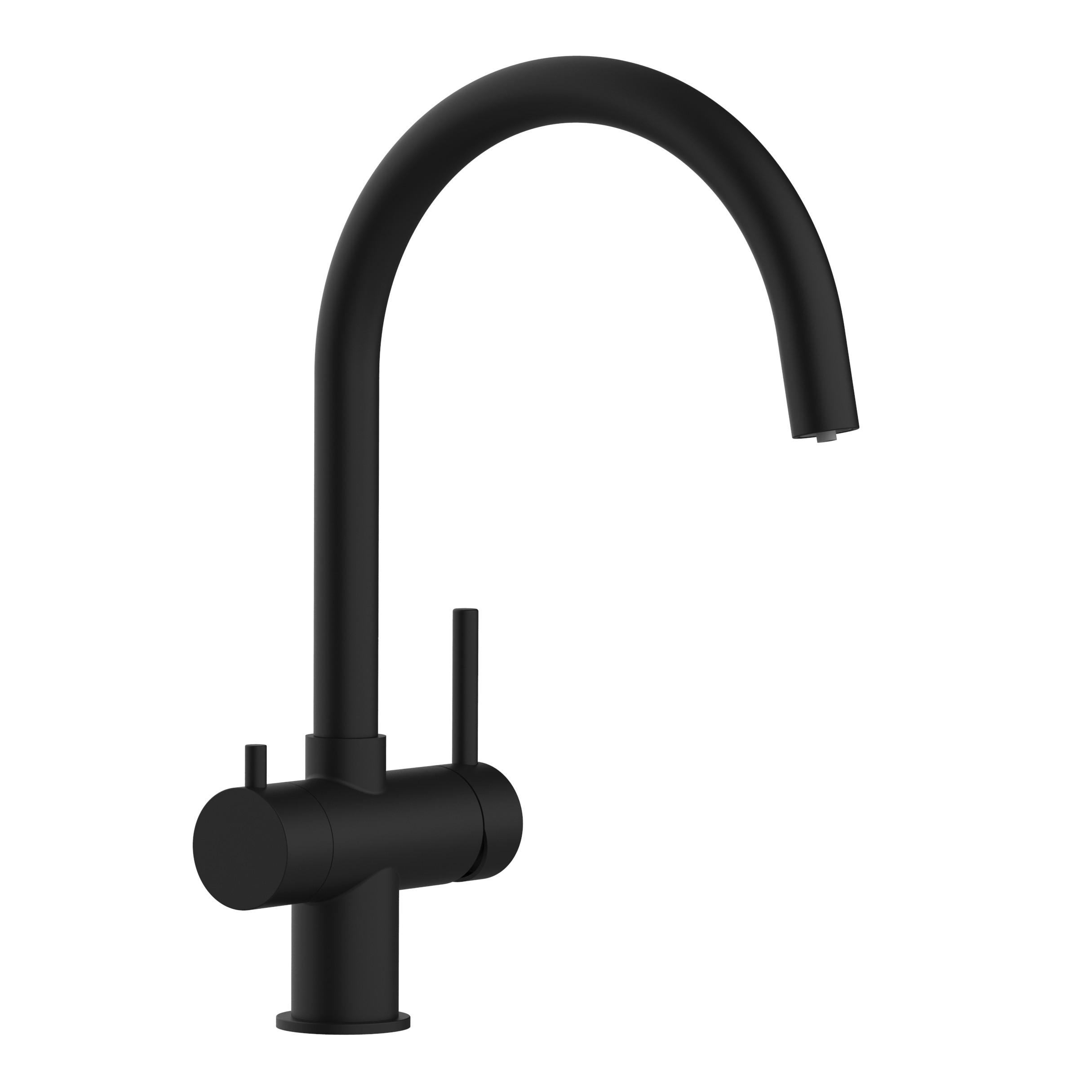 3-WEGE-KÜCHENARMATUR, Edelstahl Massiv aus Chirurgenstahl, PVD Schwarz Matt, 360° schwenkbar - Schwarz, Metall (23/39/23cm) - VIZIO