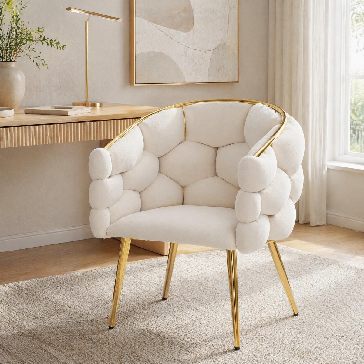 WOHNZIMMER STÜHLE mit Samtbezug vergoldeten Beinen 4tlg Beige - Beige, Textil (44/74/41cm) - EVRYAE