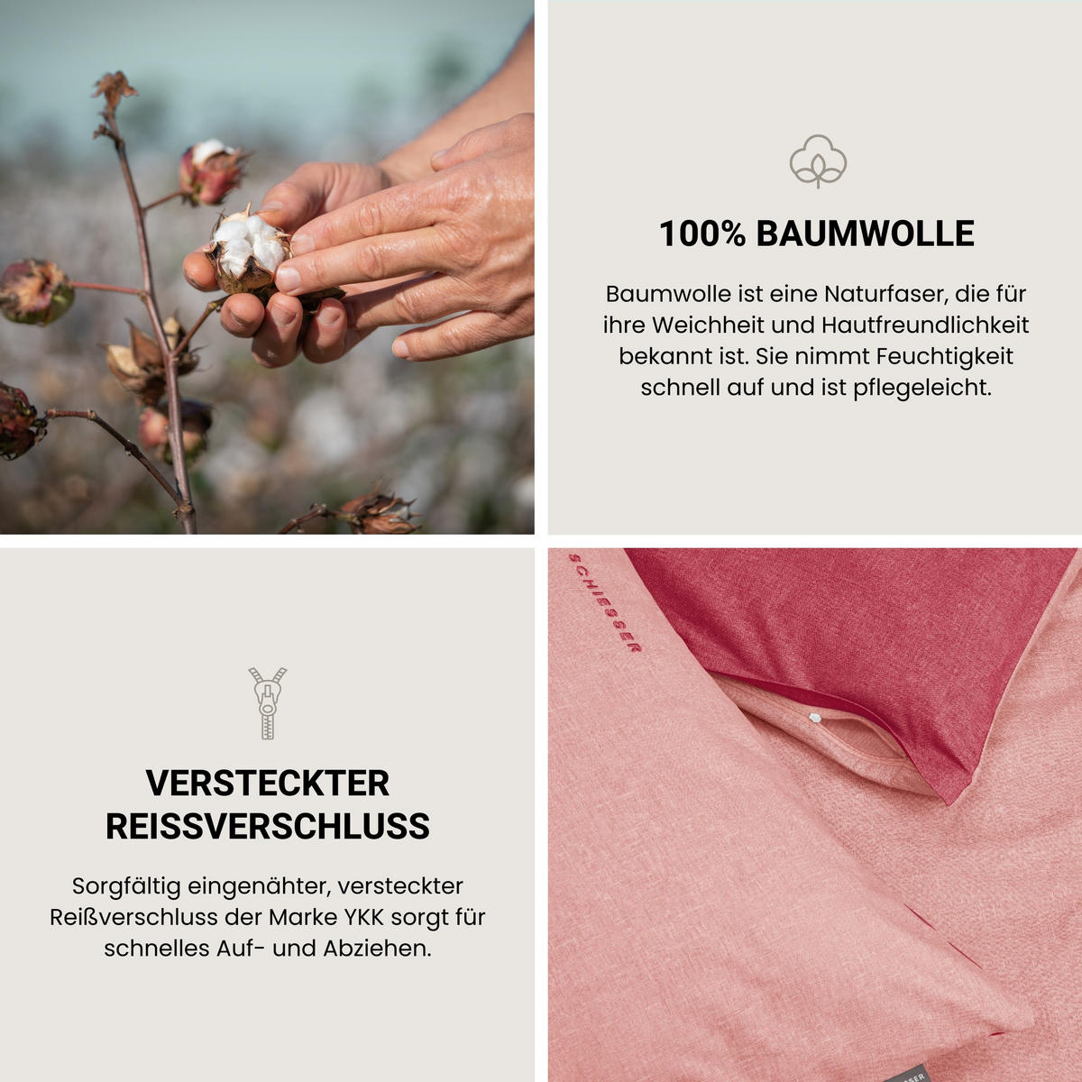 BETTWÄSCHESET Doubleface - Renforcé - 2-teilig - 155 x 220 cm - Rosa - Rosa, Textil (155/220cm) - SCHIESSER