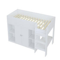 HOCHBETT 90/200 cm DE-01364, in Weiß, mit Schrank, Regalen und Leiter - Weiß, Holzwerkstoff (90/200cm) - ComfortXL