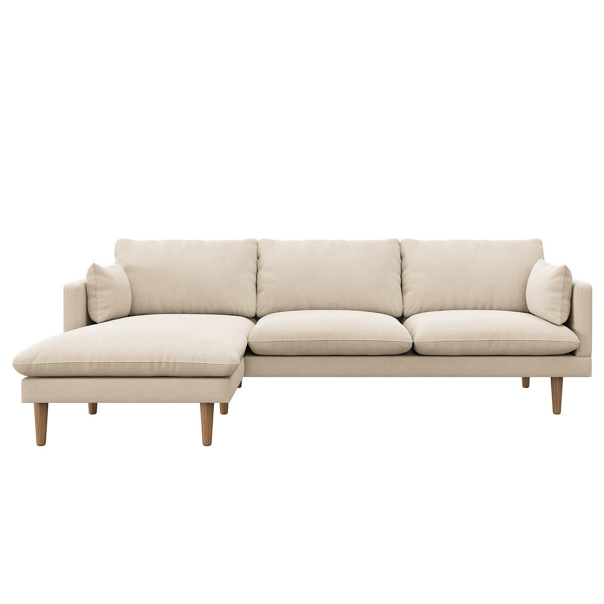 ECKSOFA mit Longchair - Webstoff - Beige/Buchefarben, Holz/Buchenholz (242/150cm) - home24
