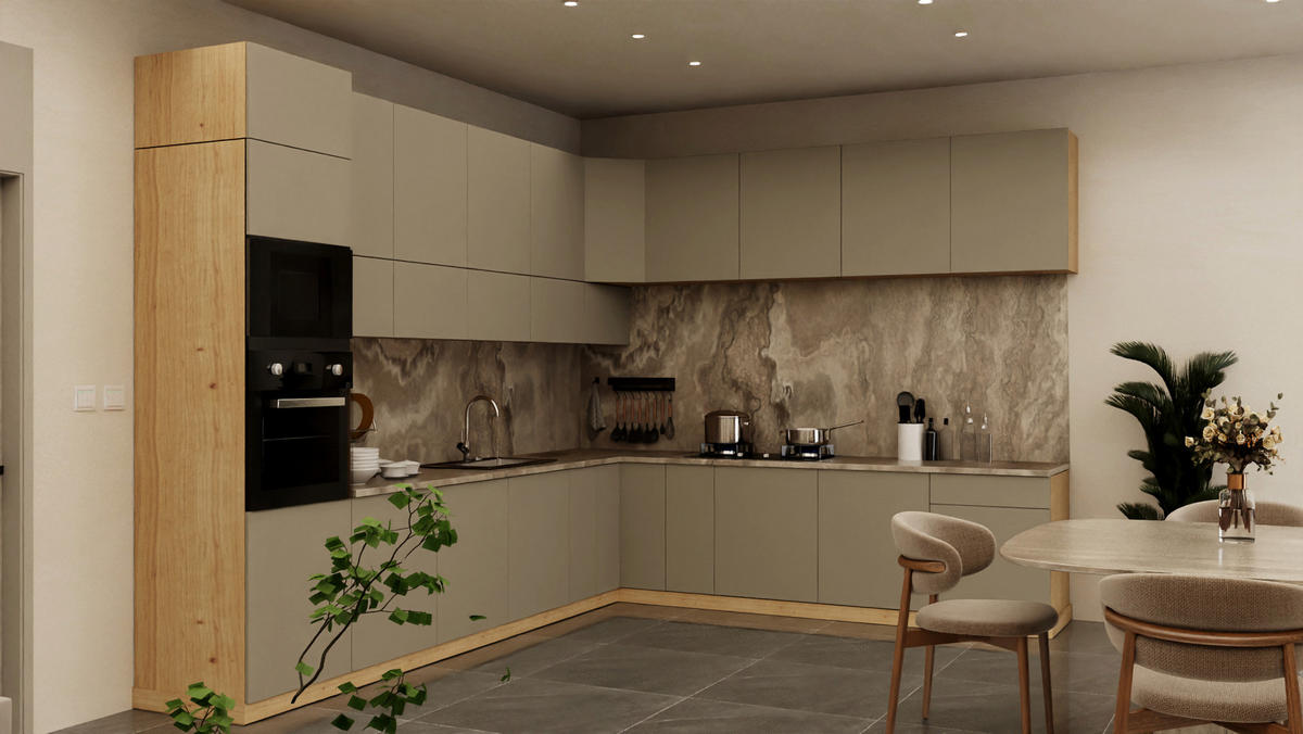 WINKELKÜCHE – Küchenzeile 360 x 300 cm VELORA – KU-S52 – Beige - Beige, Holzwerkstoff (360/248/300cm) - hi-markt